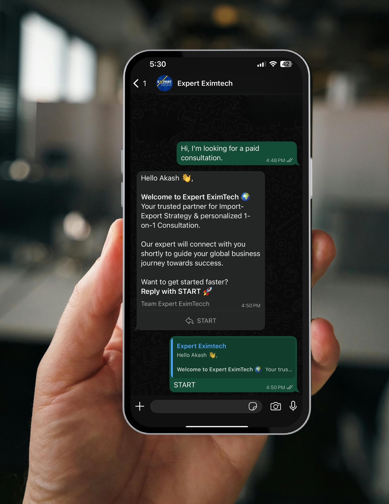 Expert Exim WhatsApp Chatbot Automation Mockup 4